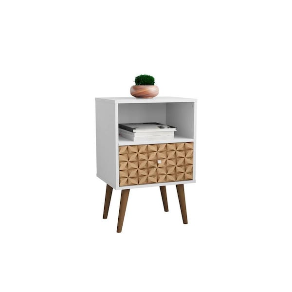 Designed To Furnish Liberty Mid-Century - Modern Nightstand 1.0 with 1 Cubby Space & 1 Drawer, White & 3D Brown Prints DE2616400 - main